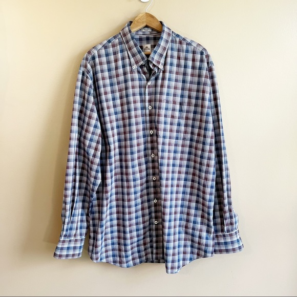 PETER MILLAR Men’s Blue Plaid Dress Shirt Size XL 100% Cotton DRY CLEANED - Picture 2 of 8